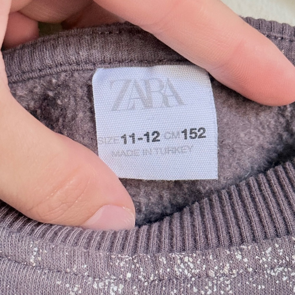 Zara Kids Girls Purple Silver Glitter Splatter Cropped Sweatshirt Size 11-12 152 - Picture 3 of 3